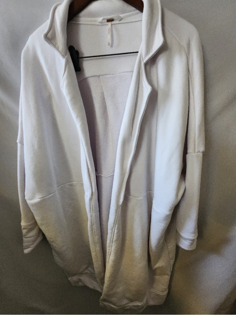 Free People White Open-Front Draped Sweatshirt Cardigan Robe Medium Large